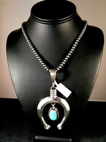 Navajo Turquoise #8 Naja Pendant | Sterling Silver Necklace | Authentic Native American Handmade | 8670
