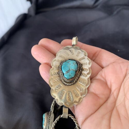 Navajo Blue Turquoise Concho Belt | Sterling Silver | Authentic Native American Handmade | 1570