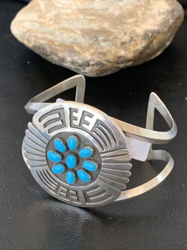 Navajo Sterling Silver Kingman Turquoise Cuff Bracelet | Men's Cluster | Blue | 1651
