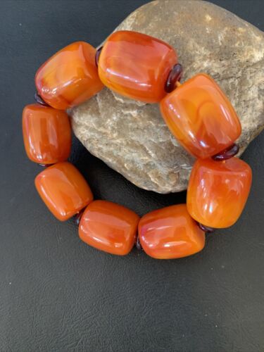 Southwestern Stretch Bracelet Set | Yellow Gold | Red Fossil Amber Stones | Authentic Native American Handmade | 10636
