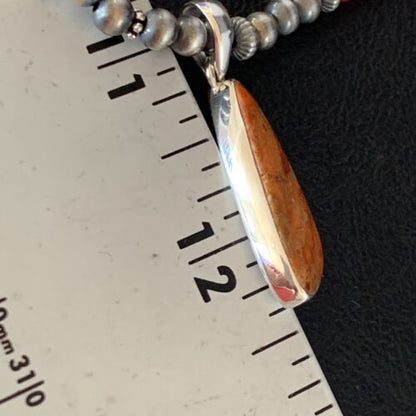 Navajo Red Apple Coral Necklace Pendant Naja | Sterling Silver | Authentic Native American Handmade | 13933
