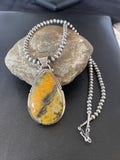 Men's Navajo Pearls Necklace with Bumblebee Jasper Pendant | Sterling Silver | Native American Handmade | 10548