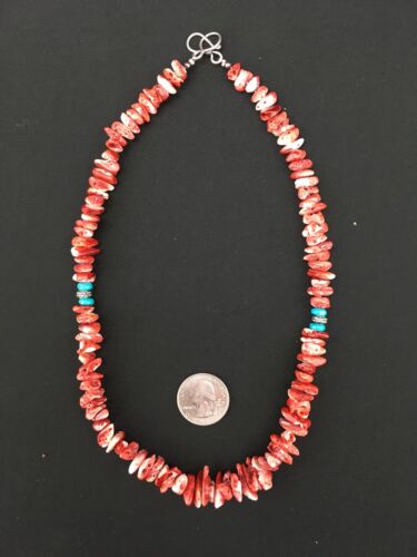 Native American Red Spiny Oyster Navajo Necklace | Sterling Silver | 18" | 4763