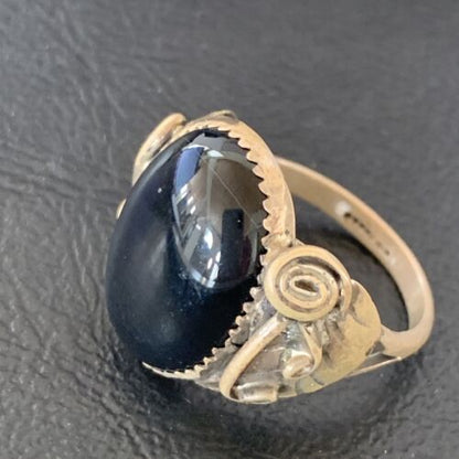 Native American Old Pawn Navajo Black Onyx Ring | Sterling Silver | Sz 9.5 | 11951 - Masha USA