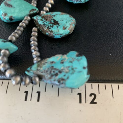 Navajo Teardrop Blue Turquoise Necklace | Sterling Silver Pearls | 20" | Authentic Native American Handmade | 13962