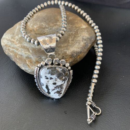 Men's Navajo White Buffalo Turquoise Pendant | Sterling Silver | Authentic Native American Handmade | 11844