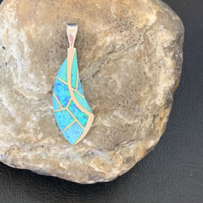 Navajo Blue Opal Inlay Pendant | Sterling Silver | Authentic Native American Handmade | 12272