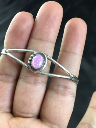 Children's Navajo Pink Opal Cuff Bracelet | Sterling Silver Handmade | Authentic Native American | 10179