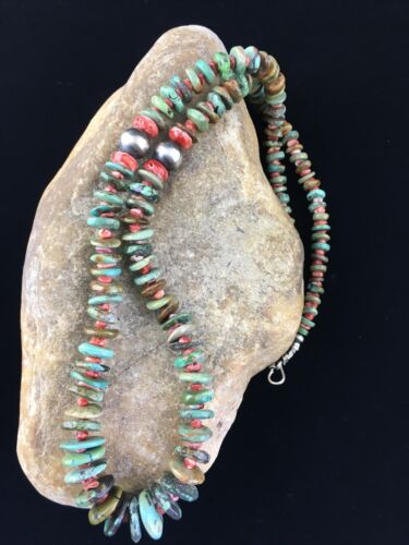 Native American Navajo Green Turquoise Sterling Spiny Necklace 28” 10060