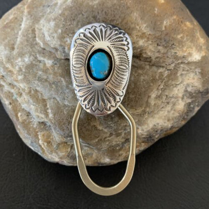 Navajo Turquoise Keyring | Sterling Silver | 2" | Authentic Native American Handmade | 11596