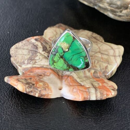 Navajo Green Mojave Turquoise Ring | Sterling Silver | Sz 8 | Authentic Native American Handmade | 14038