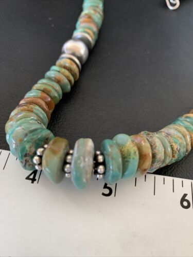 Navajo Pearls Green Turquoise Necklace | Sterling Silver | Authentic Native American | 21" | 12329