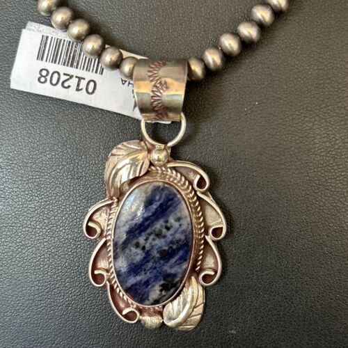Navajo Denim Lapis Pendant Necklace | Sterling Silver Beads | Authentic Native American Handmade | 1208