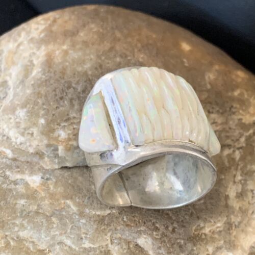 Native American Navajo White Opal Inlay Ring | Sterling Silver | Sz 10 | 12861