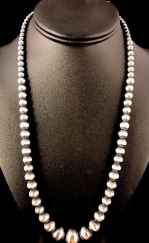 Native Navajo Pearls Graduated Sterling Silver Bead Necklace 28" Sale