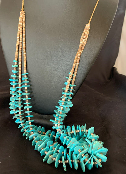Native American Santo Domingo Shell Chip Turquoise Necklace | 32" | Authentic Handmade | 11995
