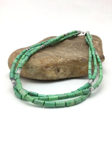 Navajo Green Turquoise & Howlite 3 Strand Necklace | Sterling Silver | Authentic Native American Handmade | 4163