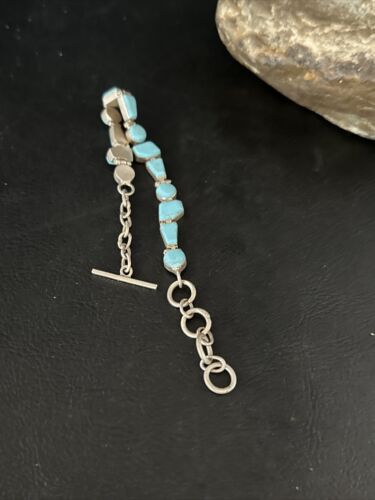 Southwestern Old Pawn Blue Turquoise Link Bracelet | 8" | Sterling Silver | 14260