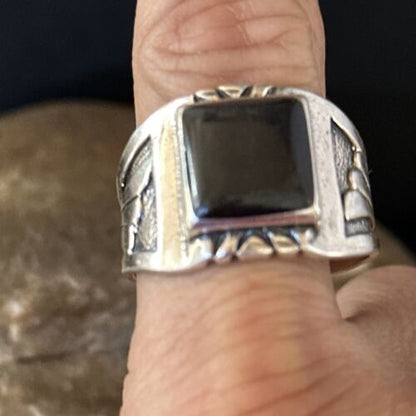 Native American Men's Navajo Black Onyx Ring | Sterling Silver | Sz 12.5 | 14445