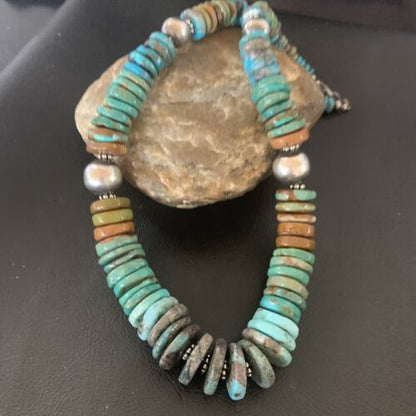 Navajo Blue Green Turquoise Necklace | Sterling Silver | Authentic Native American | 20" | 11928