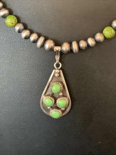 Navajo Green Gaspeite Turquoise Pendant | Authentic Native American Sterling Silver | Multi-Stone | 12265