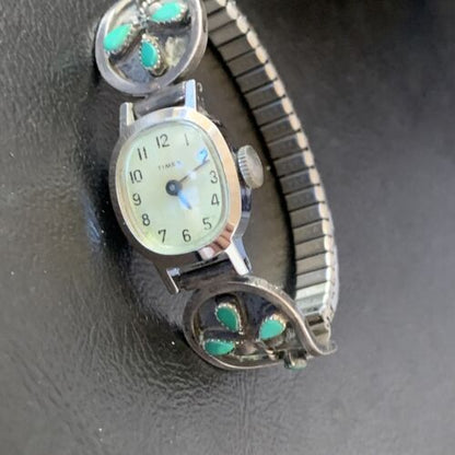 Authentic Navajo Sterling Silver Watch Tips | Old Pawn Blue Turquoise Band | Native American Jewelry | 1636