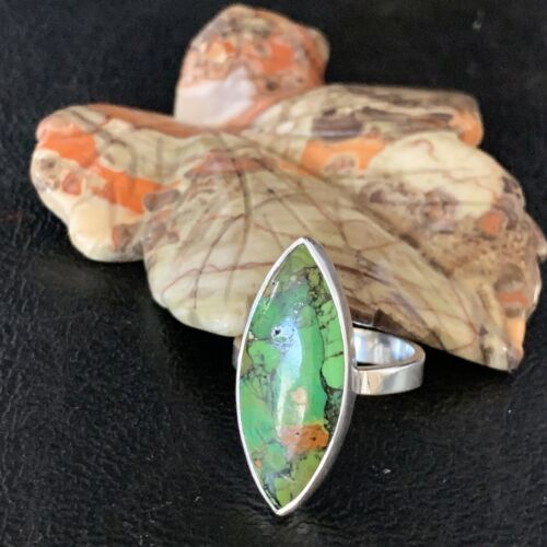 Southwestern Navajo Green Mojave Turquoise Ring | Sterling Silver | Sz 7 | 14039