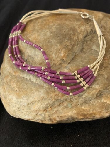 Navajo Purple Sugilite Heishi Bracelet | Sterling Silver | 5-Strand | 7" | Authentic Native American Handmade | 13604