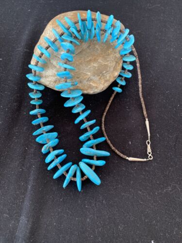 Navajo Sleeping Beauty Turquoise Nugget Necklace | Sterling Silver | Graduated | Authentic Native American | 26" | 511