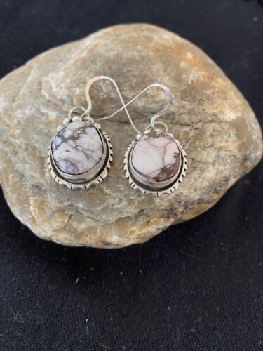 Navajo Wild Horse Turquoise Dangle Earrings | Sterling Silver | 1" | Authentic Native American Handmade | 00149