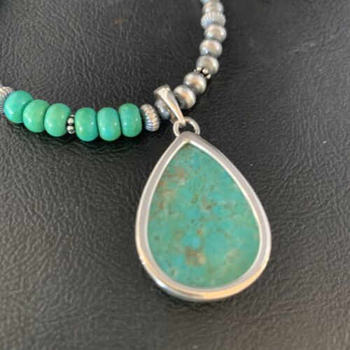 Navajo Pearl Green Royston Turquoise Pendant Necklace | Sterling Silver | 21" | Authentic Native American Handmade | 13911