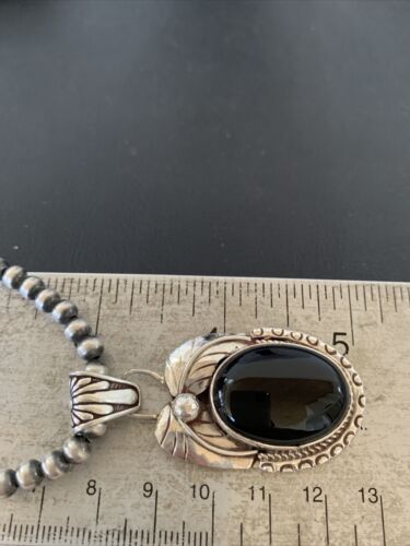 Navajo Pearls Black Onyx Necklace | Sterling Silver | Authentic Native American Handmade | 1904