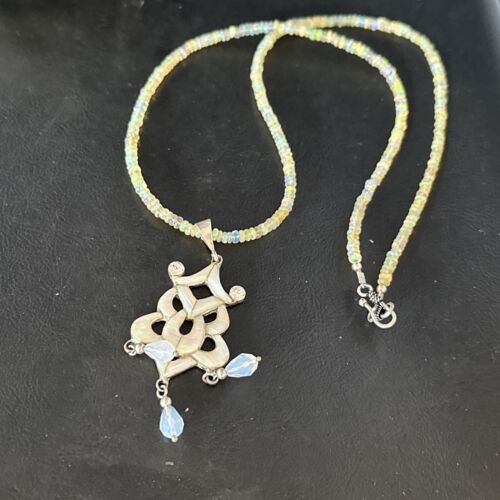 Navajo Fire Opal Pendant Necklace | Sterling Silver | 22" Chain | Authentic Native American Handmade | 14541 - Masha USA