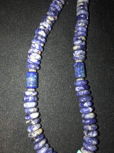 Native American Denim Lapis Turquoise Beads Necklace | Sterling Silver | Men's | 20" | 1281