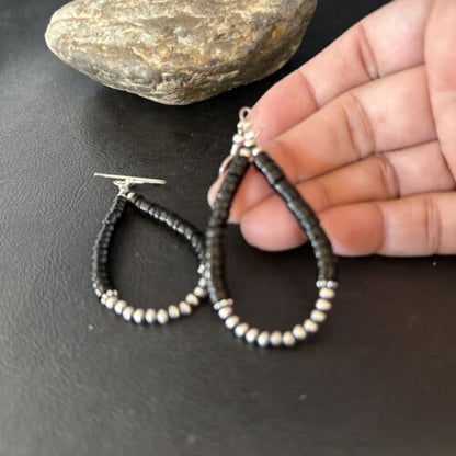 Native American Black Onyx Dangle Earrings | Sterling Silver Heishi Bead | 2" | 14427 - Masha USA