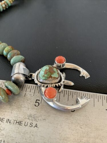 Navajo Green Turquoise Spiny Oyster Pendant Necklace | Authentic Native American Sterling Silver | Naja | 02139