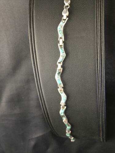Native American Women's Sterling Silver Turquoise Inlay Link Bracelet | 6.75" | 2031