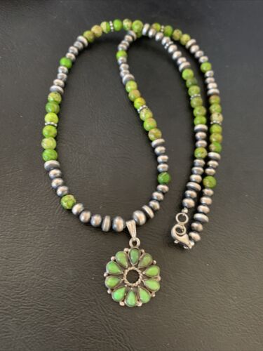Navajo Green Gaspeite Turquoise Multi-Stone Pendant | Authentic Native American Sterling Silver | 12264