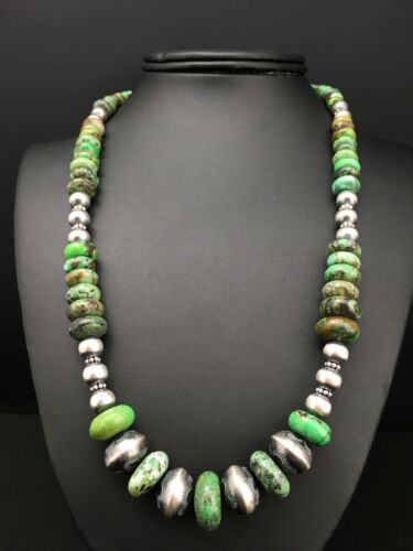Authentic Native American Navajo Sterling Silver Necklace | Graduated Turquoise | 22" | 4769