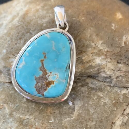 Navajo Blue Bisbee Turquoise Pendant | Sterling Silver | 1" | Authentic Native American Handmade | 1626