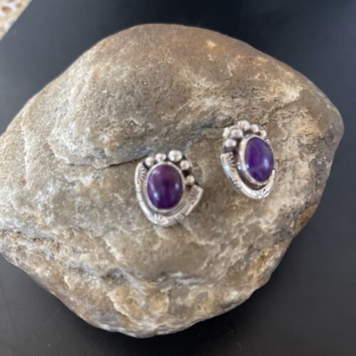 Navajo Sugilite Earrings | Sterling Silver Post Stud | Authentic Native American Handmade | 0.5" | 2069