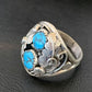 Navajo Blue Kingman Turquoise Feather Ring | Authentic Native American Sterling Silver | Multi-Stone | Sz 11.5 | 12220