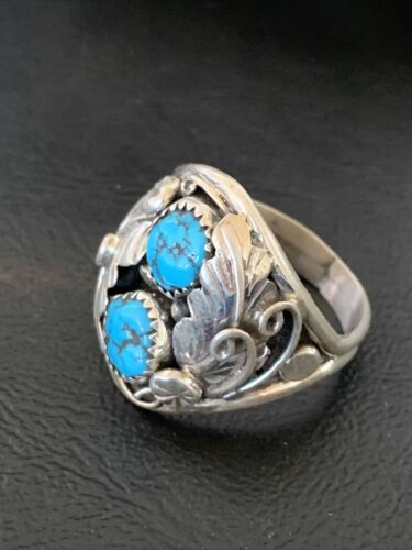 Navajo Blue Kingman Turquoise Feather Ring | Authentic Native American Sterling Silver | Multi-Stone | Sz 11.5 | 12220