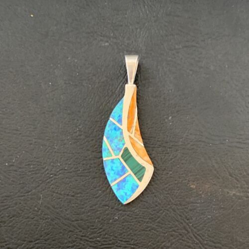 Navajo Spiny Blue Opal Inlay Pendant | Sterling Silver | Authentic Native American Handmade | 12275