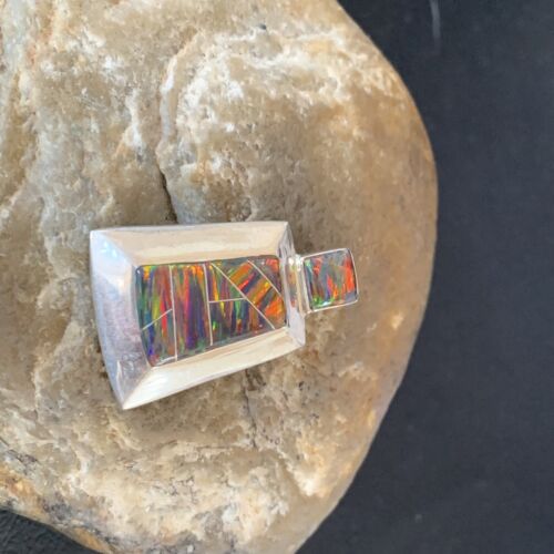 Authentic Native American Navajo Sterling Silver Pendant with Red Opal Inlay | Handmade Jewelry | 13342
