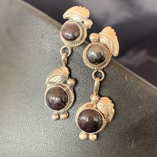 Navajo Purple Sugilite Post Dangle Earrings | Sterling Silver | Authentic Native American Handmade | 1591
