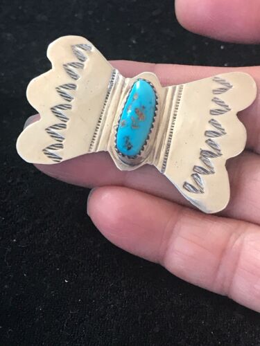 Kingman Turquoise Pin | Navajo Sterling Silver | Authentic Native American | 8666