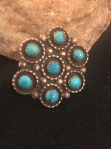 Native American Kingman Turquoise Cluster Pin | Navajo Sterling Silver | 8017