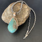 Men's Navajo Pearls Necklace with Blue Kingman Turquoise Pendant | Sterling Silver | Native American Handmade | 12600