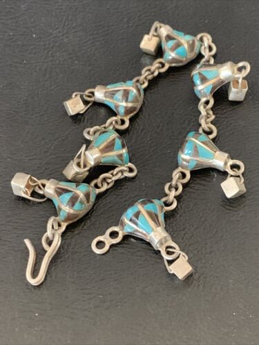 Navajo Blue Turquoise Lapis Inlay Link Bracelet | Sterling Silver | 7" | Authentic Native American Handmade | 12925